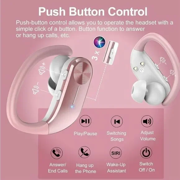 Earbuds Wireless Bluetooth Sports Headphones Waterproof Powerful Bass Pink New